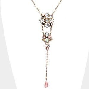 Peach & Topaz Teardrop Floral Y Necklace